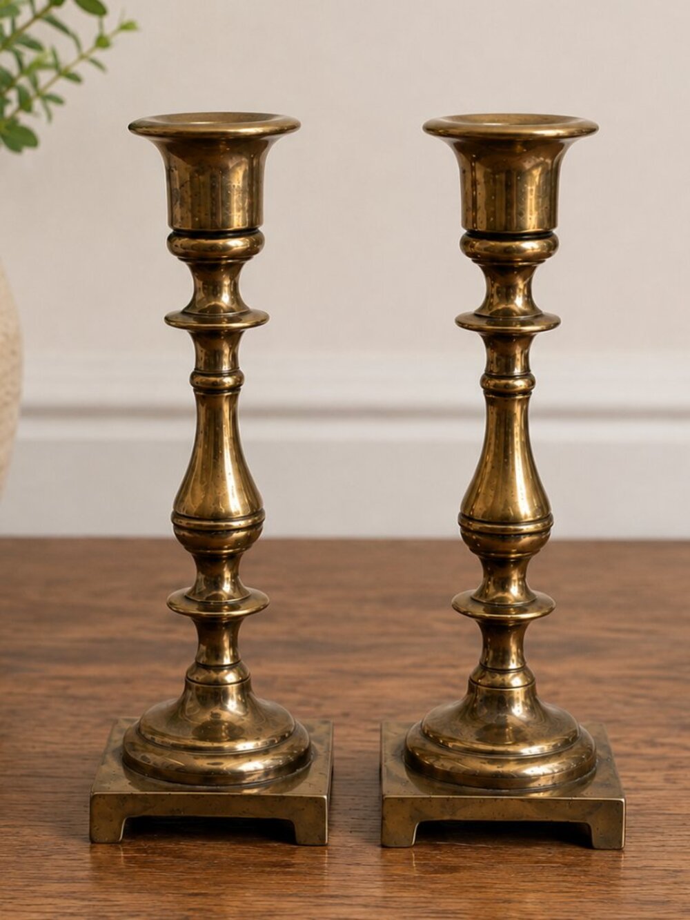 Vintage Brass Candlesticks Set of 2 Square Base 7.5" Traditional Decor